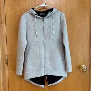 Betsey Johnson Performance Hoodie Womens Small Gray Longline Zip Up Split Hem